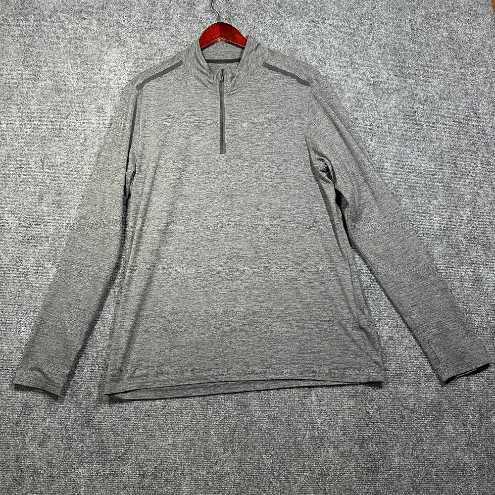 Ideology Pullover Shirt Mens Large 1/4 Zip Thumb Holes Running Gray Stretch